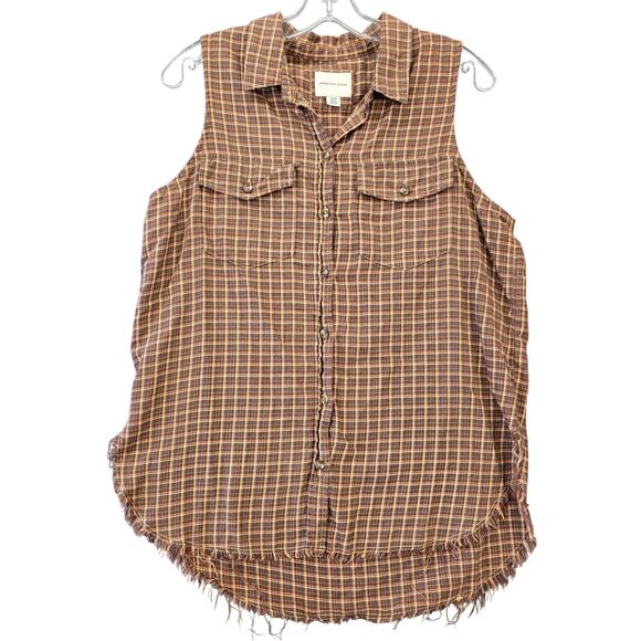 American Eagle Brown Plaid Shirt Sleeveless Button Up Grunge Women's Size S Top - Picture 1 of 7